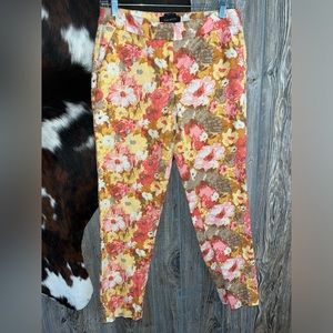 Talbots size 4 bright floral pink and yellow straight leg fit pants